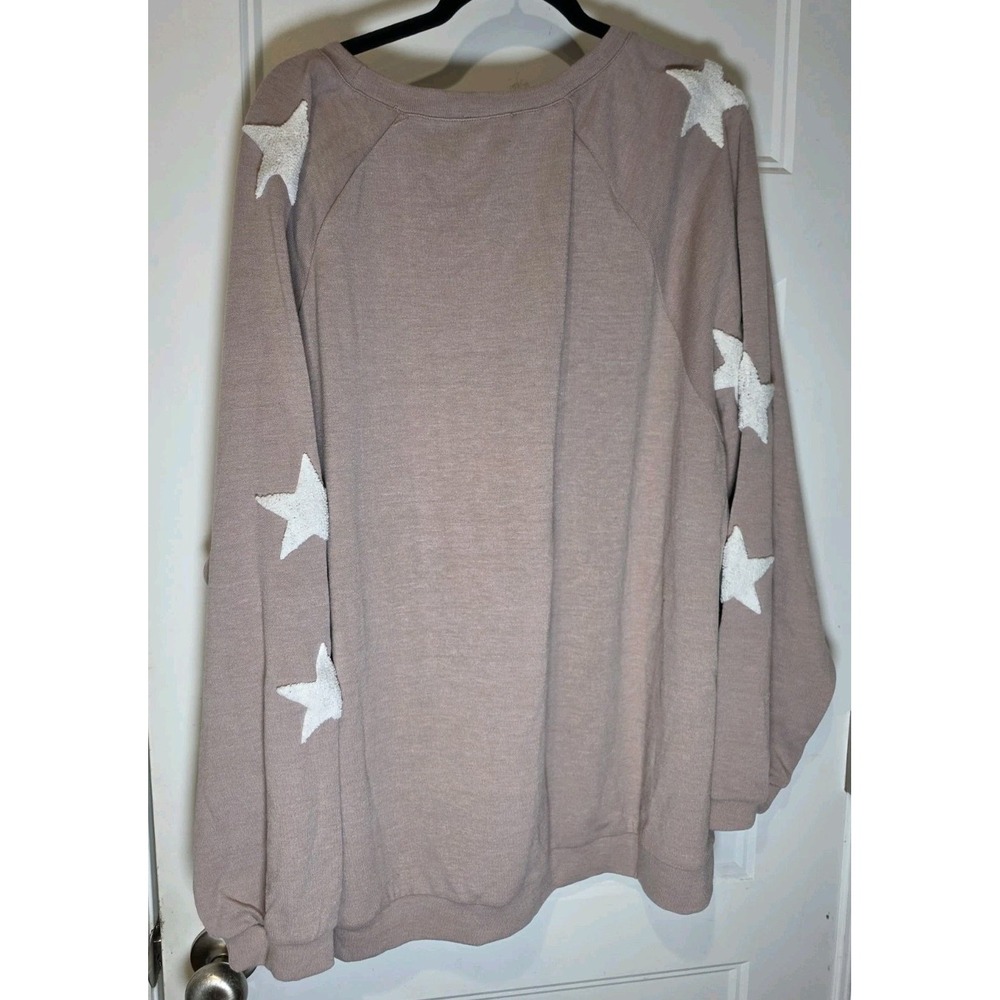 Easel Women 2X Shooting Star Pullover Sweatshirt Stars Oversized Pink Beige